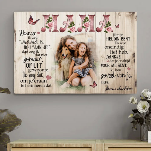 Gepersonaliseerde Mama - Ouders Canvas met familienamen en foto's in helder kleurenschema – Motiv 2