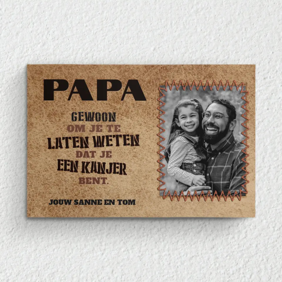 Onze vader gepersonaliseerde canvas met familienamen en foto, houten lijst