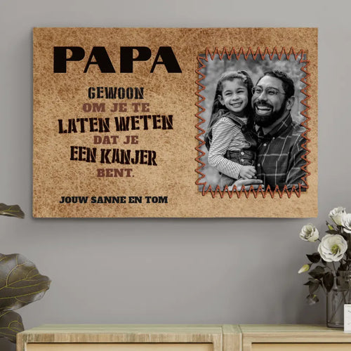 Onze vader gepersonaliseerde canvas met familienamen en foto, houten lijst – Motiv 2