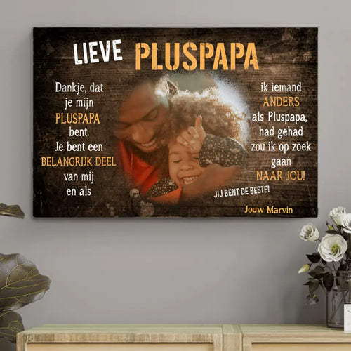 Gepersonaliseerde canvas Lieve Pluspapa Ouders met aangepaste namen en familiefoto's, haarscherpe afdruk in houten – Motiv 2