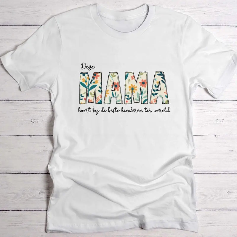 Beste mama - Gepersonaliseerde bloemen T-shirt voor mama en oma