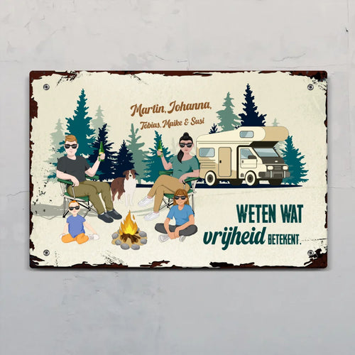Personaliseerbaar Camping Family outdoor-deurbord met familienamen, weerbestendig Alu-Dibond schild