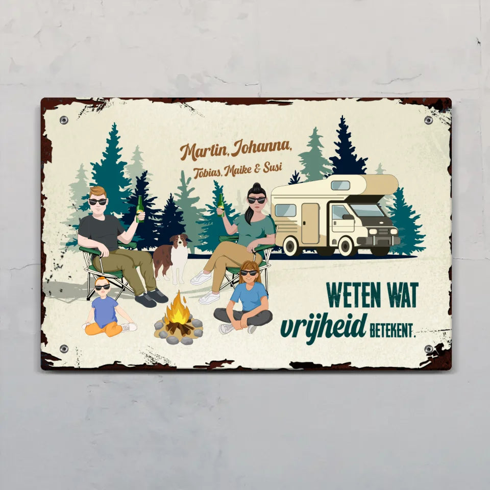 Personaliseerbaar Camping Family outdoor-deurbord met familienamen, weerbestendig Alu-Dibond schild