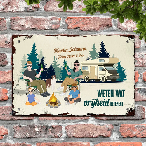 Personaliseerbaar Camping Family outdoor-deurbord met familienamen, weerbestendig Alu-Dibond schild – Motiv 2