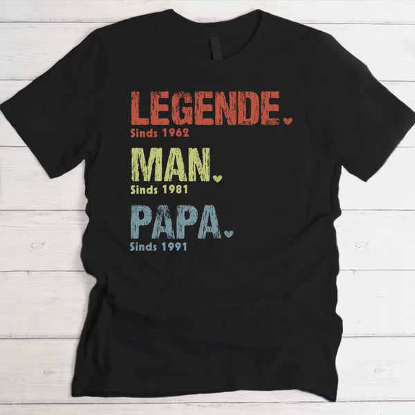 Legende, Man, Papa en Opa - Gepersonaliseerd T-shirt voor Papa en Opa