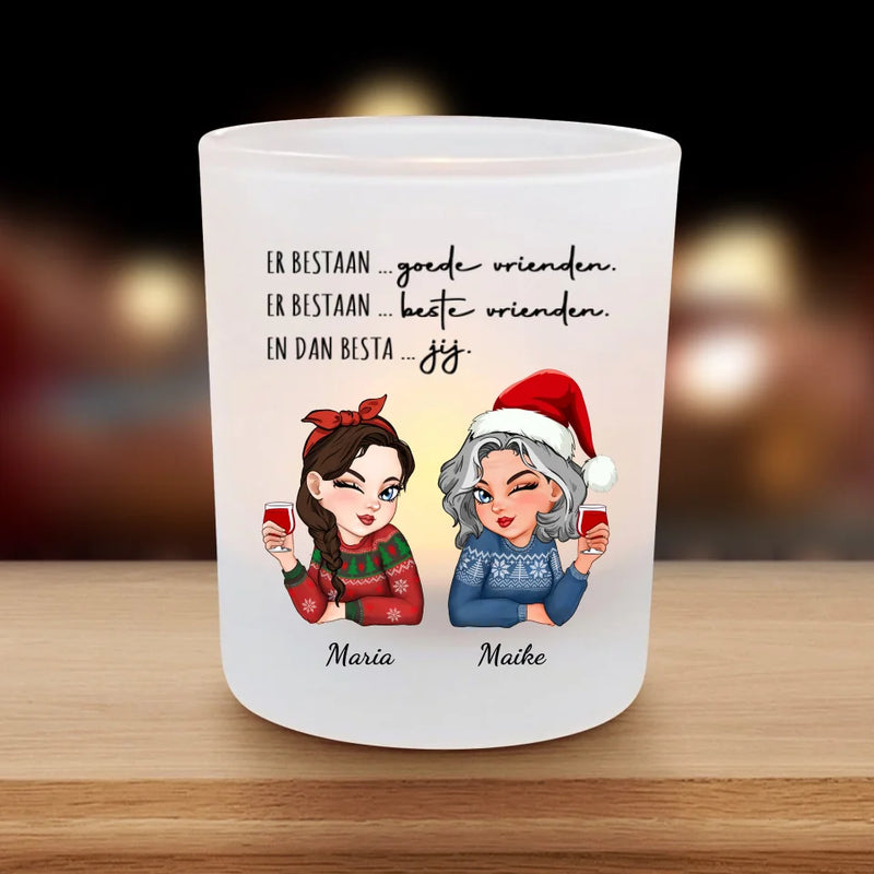 Beste Vriendinnen - Gepersonaliseerde Premium Kaarshouder voor Vriendinnen met Kerstmis