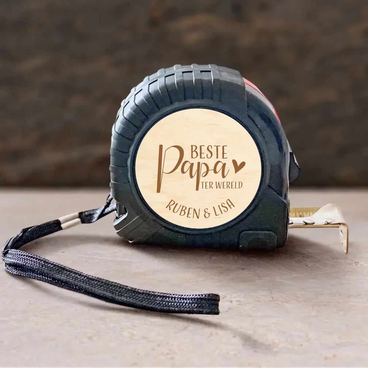 Gepersonaliseerd metermaß 'Beste Papa ter Wereld' met aangepaste namen en design, 5 meter meetlint met vergrendelfunctie