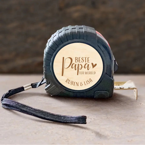 Gepersonaliseerd metermaß 'Beste Papa ter Wereld' met aangepaste namen en design, 5 meter meetlint met vergrendelfunctie