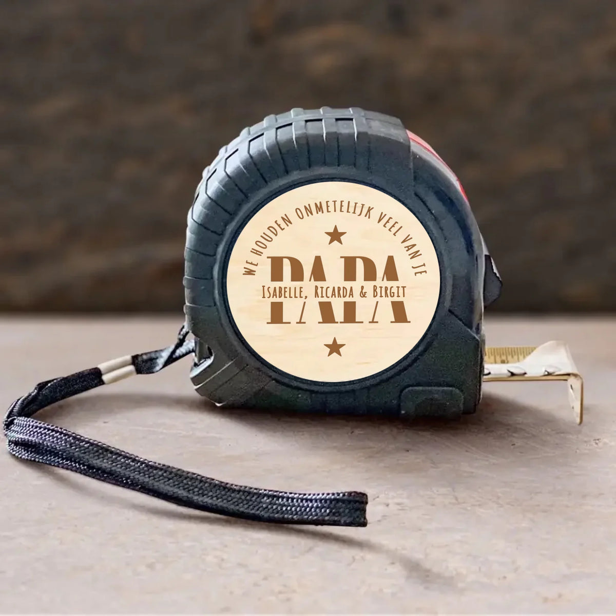 Gepersonaliseerd ouders-meetlint 5 meter met namen en design, vergrendelbare rolmaat