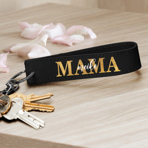 Mama ouders-sleutelhanger PU met persoonlijke opdruk en karabijnhaak – Motiv 2