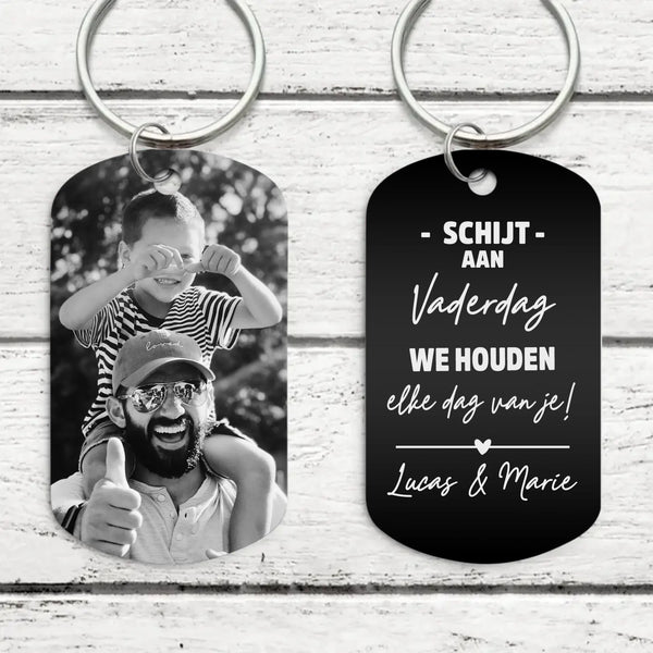 Fijne Vaderdag - Gepersonaliseerde sleutelhanger voor papa (Gegraveerd - Zwart/Wit)