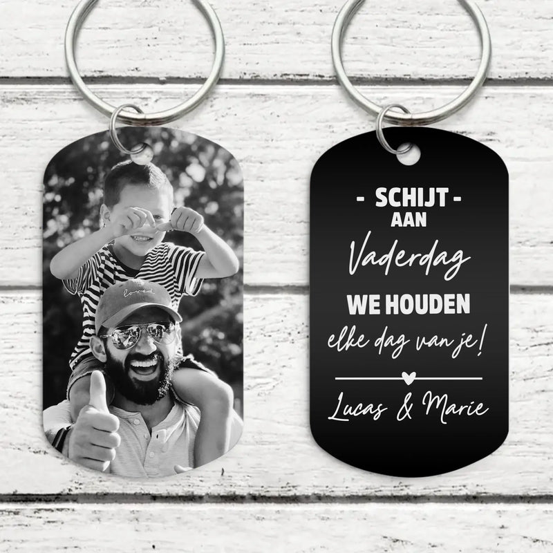 Fijne Vaderdag - Gepersonaliseerde sleutelhanger voor papa (Gegraveerd - Zwart/Wit)