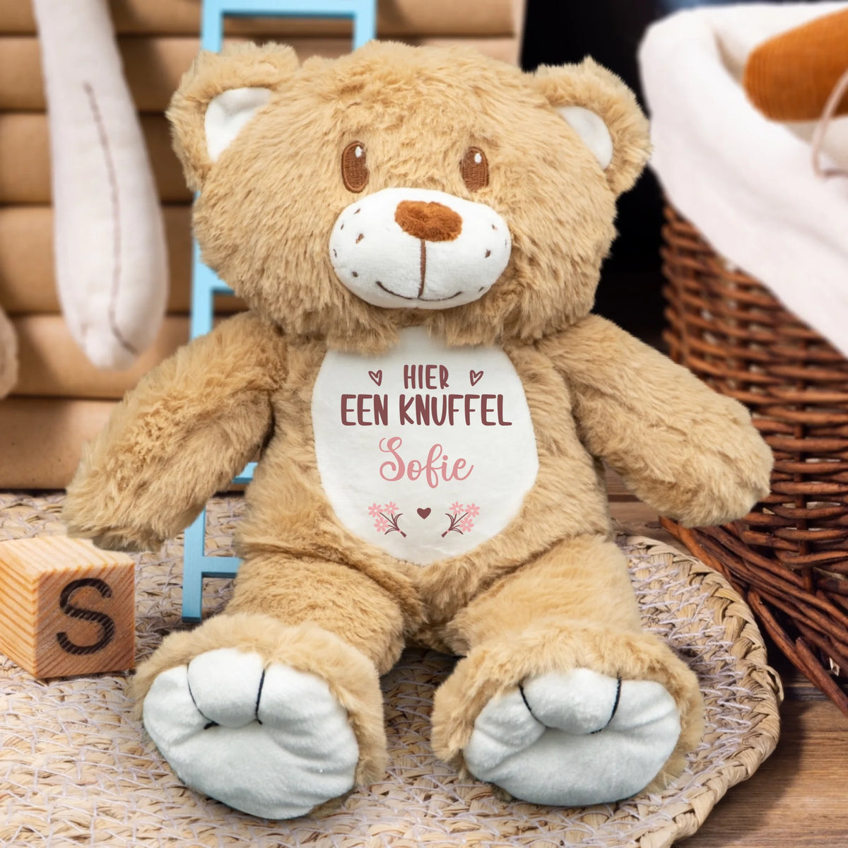 Gepersonaliseerde knuffelbeer Beterschap met aangepaste namen, 35 cm groot, premium stof
