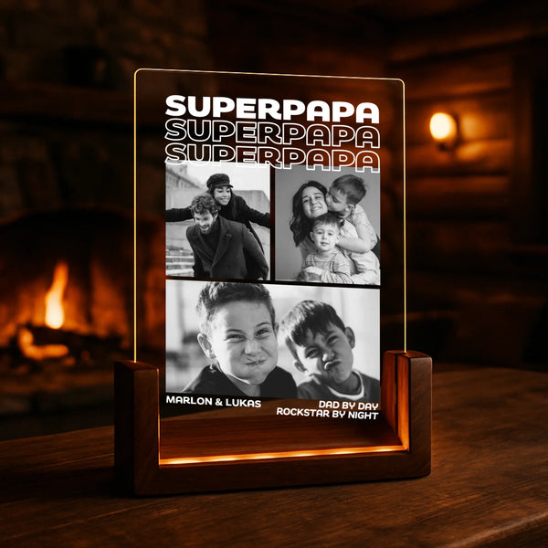 4Personlisiertes Geschenk - LED Aufsteller Portrait mit Holzsockel mit eigenen Namen personalisieren