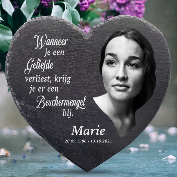 Beschermengel - Gepersonaliseerd hart van leisteen