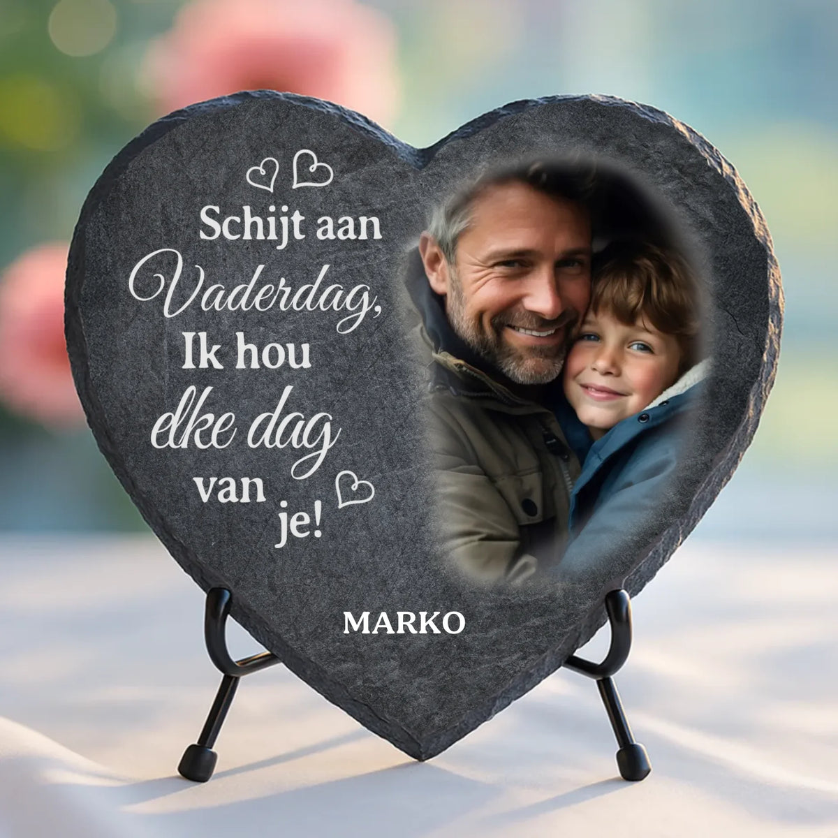 Gepersonaliseerd leistenen hart voor Vaderdag met papa's namen – UV- en weerbestendig
