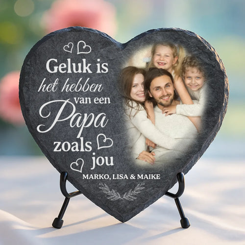 Gepersonaliseerd leisteen hart voor papa met UV-bestendige opdruk – Vaderdag cadeau van Love & Faith