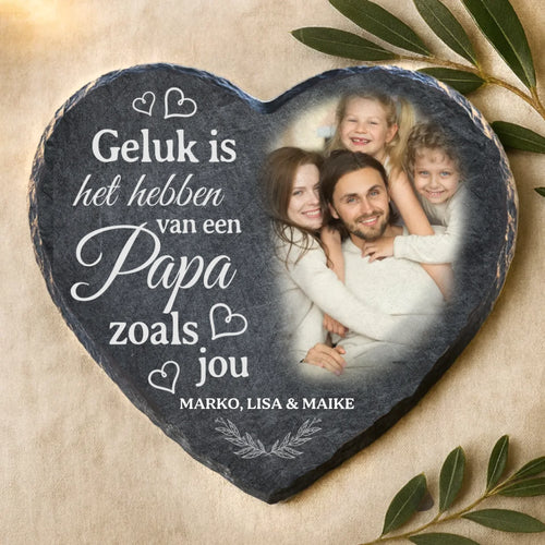 Gepersonaliseerd leisteen hart voor papa met UV-bestendige opdruk – Vaderdag cadeau van Love & Faith – Motiv 2