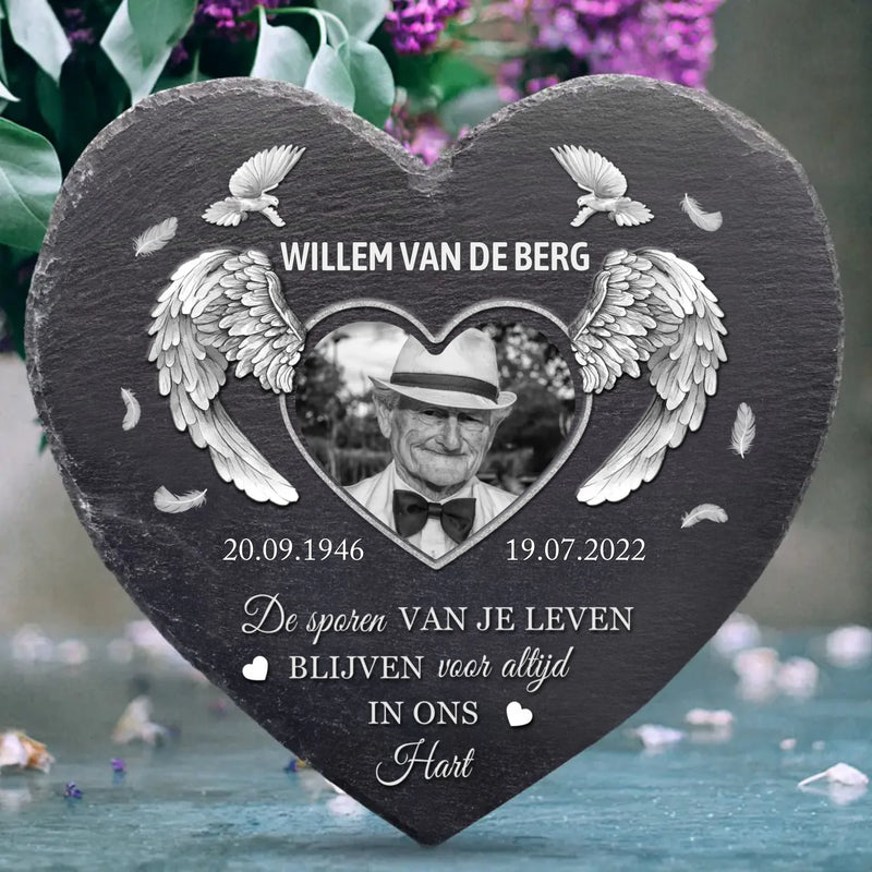 Voor altijd - Gepersonaliseerd leisteen hart als aandenken aan overledene