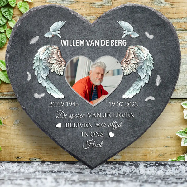 Voor altijd - Gepersonaliseerd leisteen hart als aandenken aan overledene