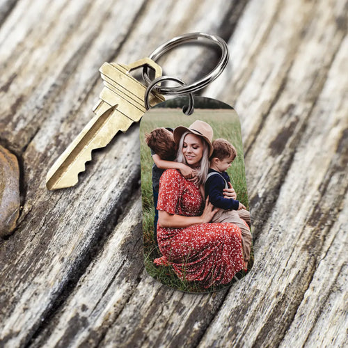 Metalen Moederdag sleutelhanger met gepersonaliseerde kleurendruk, geborsteld roestvrij staal, ouders cadeau – Motiv 2