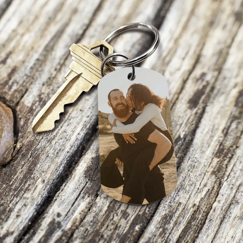 Metalen koppel-sleutelhanger Mijn schat met gepersonaliseerde bedrukking op geborsteld roestvrij staal – Motiv 2