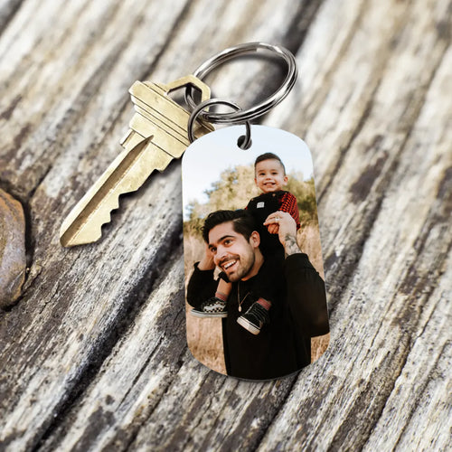 Metalen sleutelhanger ouders gepersonaliseerd met geborsteld roestvrij staal en kleurendruk – Motiv 2