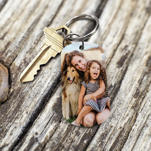 Metalen gepersonaliseerde sleutelhanger Rij voorzichtig met kleurendruk aan beide zijden, geborsteld roestvrij – Motiv 2