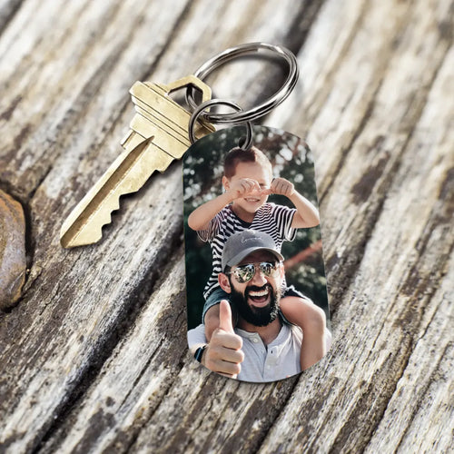 Gepersonaliseerde metalen sleutelhanger voor papa met kleurendruk en roestvrij staal – Motiv 2