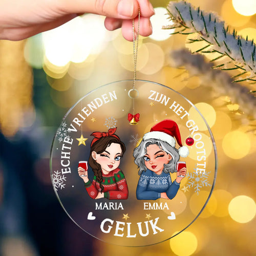 Personaliseerbare acryl kerstboomhanger met naam en illustratie - Oude vrienden design – Motiv 2