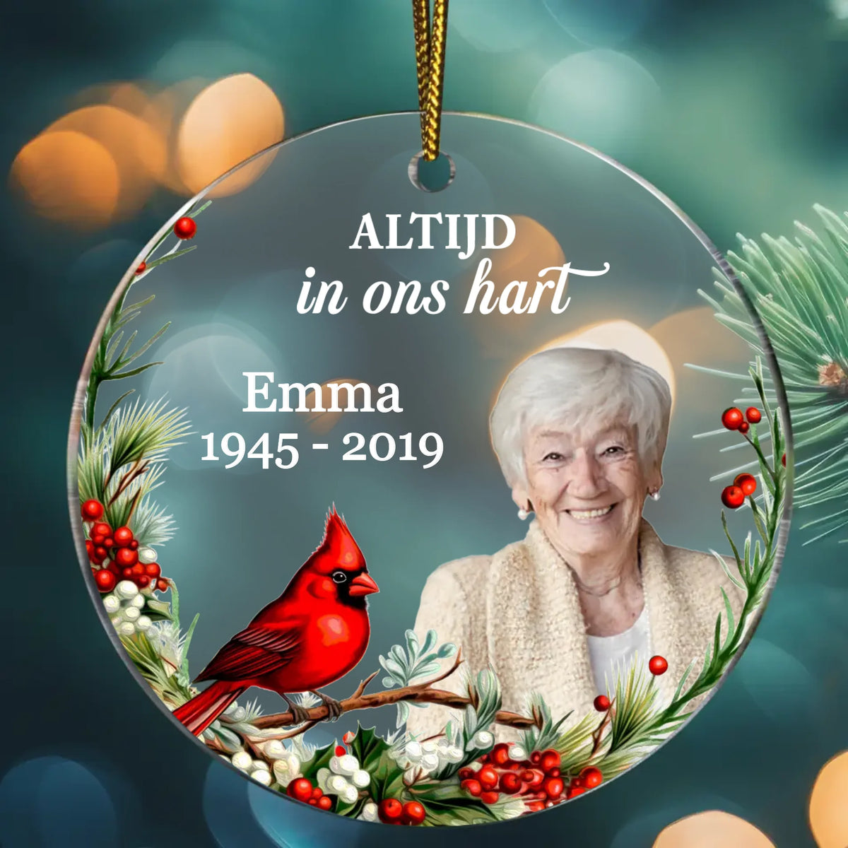Personaliseerbare acryl boomhanger met namen en foto voor familieherinneringen
