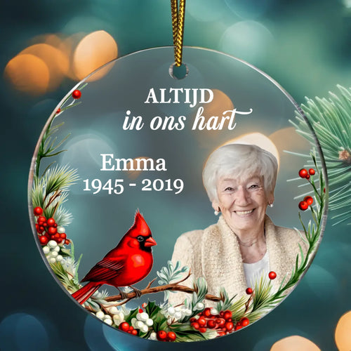 Personaliseerbare acryl boomhanger met namen en foto voor familieherinneringen
