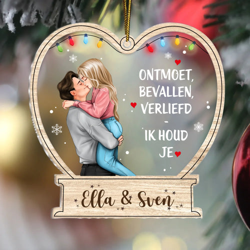 Transparante acryl kerstboomhanger met personaliseerbare naam en illustratie - Ik houd je – Motiv 2