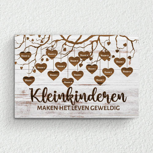 Kleinkinderen - Grootouders canvas met gepersonaliseerde namen en familiedesign