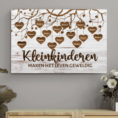 Kleinkinderen - Grootouders canvas met gepersonaliseerde namen en familiedesign – Motiv 2