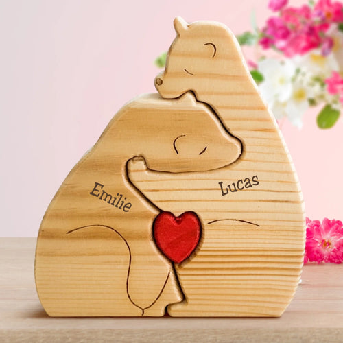Gepersonaliseerde houten beren gezinsfamilie met naamgravure, decoratieve houten figuren voor het hele gezin – Motiv 2