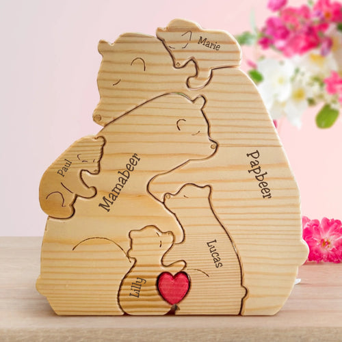 Gepersonaliseerde houten beren gezinsfamilie met naamgravure, decoratieve houten figuren voor het hele gezin
