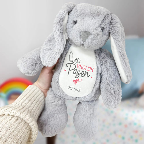 Personalisierte Stoffhase Ostern mit individuellem Namen und Design - Vrolijk Pasen Vrienden-Knuffelhaas, ca. 34 cm – Motiv 2