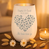 Persoonlijk cadeau - wit-zilver windlicht met naamgravure - handgemaakt door Love & Faith