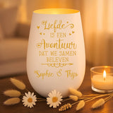 Persoonlijk cadeau - wit-goud windlicht met naamgravure - handgemaakt door Love & faith