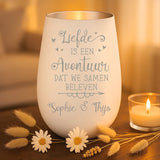 Persoonlijk cadeau - wit-zilver windlicht met naamgravure - handgemaakt door Love & Faith