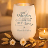 Persoonlijk cadeau - wit-zilver windlicht met naamgravure - handgemaakt door Love & Faith