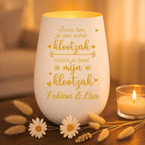 Persoonlijk cadeau - wit-goud windlicht met naamgravure - handgemaakt door Love & faith