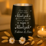 Persoonlijk cadeau - zwart-zilver windlicht met naamgravure - handgemaakt door Love & Faith