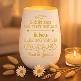 Persoonlijk cadeau - wit-goud windlicht met naamgravure - handgemaakt door Love & faith