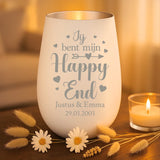 Persoonlijk cadeau - wit-zilver windlicht met naamgravure - handgemaakt door Love & Faith