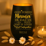 persoonlijk cadeau - zwart-goud windlicht met naamgravure - handgemaakt door Love & Faith