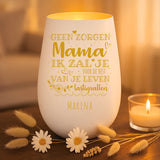 Persoonlijk cadeau - wit-goud windlicht met naamgravure - handgemaakt door Love & faith