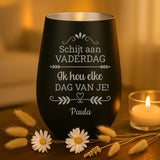 Persoonlijk cadeau - zwart-zilver windlicht met naamgravure - handgemaakt door Love & Faith