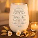Persoonlijk cadeau - wit-zilver windlicht met naamgravure - handgemaakt door Love & Faith